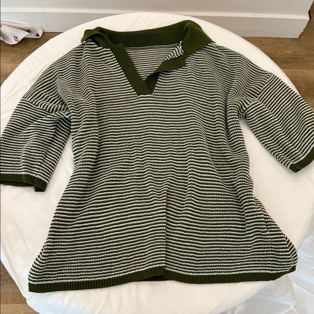 Striped Knit Two-Piece Set - Olive & White